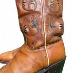 Acme Inlay Flowers Western Cowboy Boots USA Made Brown 7C Rockabilly VTG Size 7 Photo 3