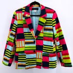 Vtg 80's Collection Harve Benard Women's Size 16 Patchwork Striped Blazer Jacket Green Photo 0