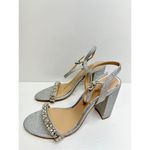 Badgley Mischka  Sandals Womens Size 8.5 Silver Block Heel Open Toe‎ Embellished Photo 3
