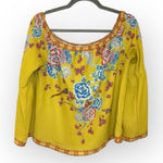Flying Tomato Yellow Floral Boho Peasant Blouse L Off Shoulder Festival Photo 0