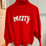 Red and White Merry knit turtleneck sweater size large Photo 0