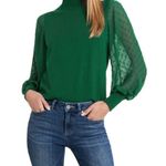 CeCe  Clip Dot Sleeve Sweater, Holiday Christmas Party Top, Green, Size Small NWT Photo 3