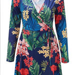 Noblemoon Dress Size XXL Blue Floral Long Sleeve Coverup Sundress Photo 0