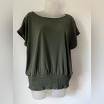Michael Kors Women’s Top Size XL Olive Green Lace Shoulder Smocked Hem Photo 1