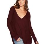 We The Free  Wine Laguna thermal cranberry with thumb holes oversize small v neck Photo 2