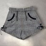 Self Portrait Kendall Jenner Plaid Check Double Zip Lace Up Shorts Size 2 Gray Photo 5