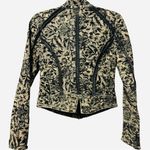 Free People  Follow the Flock Velvet Flocked Black / Tan Moto Jacket Size 2 Photo 4