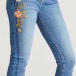 Driftwood  Jackie High Rise Floral Embroidered Distressed Skinny Tulip Hem Jeans Photo 0
