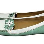 Prada The Original Car Shoe Driving Loafer Patent Pebbled Leather Flower Green 8 White Photo 0
