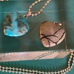 2 Picasso Jasper, Amazonite Heart Shaped Stone Pendants with a Silver Tone Chain Blue Photo 0