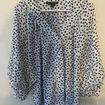 Zac and Rachel  Blue Cheetah Print Puff Bell Sleeves Button Down Blouse Women Small Photo 0