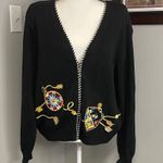 Susan Bristol  Embroidered Nautical Sailing black cardigan 90s 1996 Size XL Zip Photo 0
