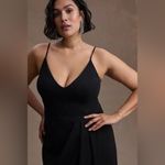 BHLDN Lyra V-Neck Faux-Wrap Crepe Midi Dress, black, size 6 Photo 1