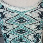 No Boundaries Tribal Aztec Tank Top Crochet Lace Cream Green Shirt Flowy Womens Small Photo 4