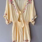 Forever 21  Women's Yellow Floral Embroidered Tie Front Romper Size S Photo 1