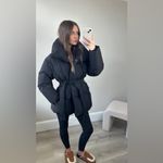 ASOS Black tie waist belted puffer jacket coat Photo 7