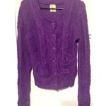 Fossil  Women's Cable Knit Cardigan Size Large Purple Wool Blend Button Up Y2K Photo 0