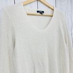 CHAPS  (L) Womens Metallic Cream Knit High Low Hem Sweatshirt Sweater Photo 2