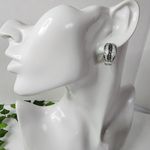 Silver Greek Key with Zirconia Hinge Hoop Earrings Photo 4