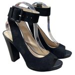 Nine West Elanao Suede Pump Heel Shoes Buckle Strap Size 6.5 Black Photo 0