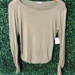 Free People  Green Sheer Top Sz XS Ruched Sleeves NWT Photo 0