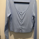 A New Day Women’s  Slim Fit Long Sleeve Button Front T-Shirt Medium Light Blue Photo 0