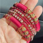 Indian Silk Thread Fabric and Stones Studded bangle Bracelet Red Photo 3