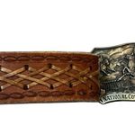National Cowboy Hall Of Fame Brass Buckle Belt 100% Leather Size M Tan Photo 5