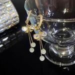 Women's Crystal Bow Tassel Dangle Drop Hoop Earrings Gold Photo 1