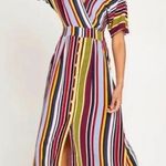 Harper Heritage  Multi-Color Stripe V-Neck Button Down Short Sleeve Maxi Dress Photo 0