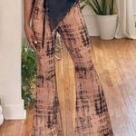 Mango Printed Semi Sheer Side Tie Flare Trousers Brown (large) abstract art deco Photo 0