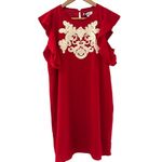 THML Embroidered Cap Sleeve Eloise Mini Shift Dress Red White Size Large Photo 3