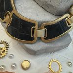 BCBGMAXAZRIA Gold Black Embossed Link Statement Necklace Photo 3