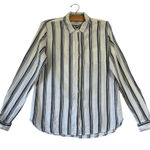 Trovata Birds of Paradis Linen Striped Button Up Shirt Sz M Classic white black Size M Photo 0