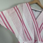 Sandra Darren Sandra Darren Midi Dress Womens 6 Pink White Striped V-Neck Cap Sleeve Summer Photo 3