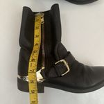 ALDO  Boots Womens 7.5 Black Leather Ankle Zip Up Moto Gold Hardware Buckle Biker Photo 4