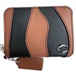 Coach Zip Around Wallet In Wavy Stripe Upcrafted Leather Black/Saddle NWT Photo 1