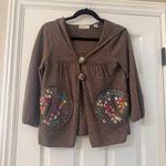 Anthropologie SLeeping On Snow Brwon Embroidered Detail Crop Sweater Size Small Photo 1