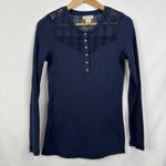 Ariat  Womens Navy Blue Long Sleeve Henley Shirt Lace Yoke Thermal Size S Photo 8