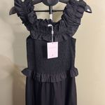 Caroline Constas Black off shoulder smocked tiered midi dress, size medium Photo 1