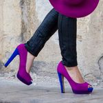 Candie's faux suede pink blue stacked heel peep toe pumps Size 8.5. B66 Photo 0