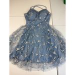 SheIn  Blue Floral Embroidered Tulle Dress Party Cocktail Mini Lace Up Back S Photo 2