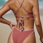 BERLOOK Tie Back Scoop Bikini Top AND Contrast Stitch Bikini Bottom 22 Red Size L Photo 1