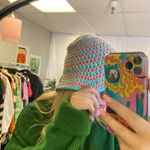 Handmade  Crochet Knit Beanie Hat Blue Peach Photo 71