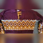 SO  Maroon & Gold Cropped Fair Isle Tie Up Sweater Size L Photo 4