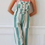 Urban Outfitters NWOT Green and White UO Bailey Linen Overalls Size XS Photo 0