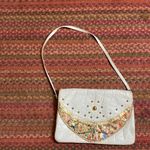 80s VINTAGE WHITE GENUINE LEATHER STUDDED PURSE / OVERSIZED CLUTCH Photo 0