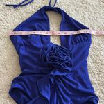 ZARA New Ruffle Halter Tie Neck Bodysuit with Flower Royal Blue Size S Photo 11