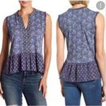Lucky Brand  boho blue patterned peplum tank top size large Photo 0