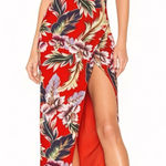 NBD  Naven Revolve Cut Out Floral Dress Women’s XXS Red Tropical Slit Midi Photo 0